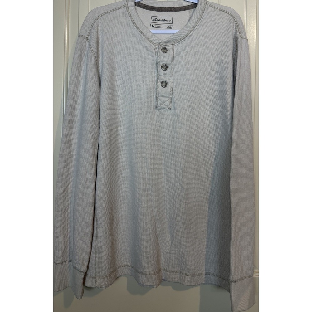 Eddie Bauer‎ Mens Tall Large Henley Shirt Waffle Knit Thermal Long Sleeve